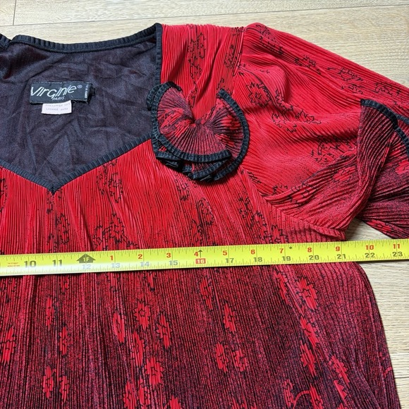 Vintage Virginie Paris Accordian Floral Maxi Dress Red Black Made In France Luxe - Picture 3 of 6